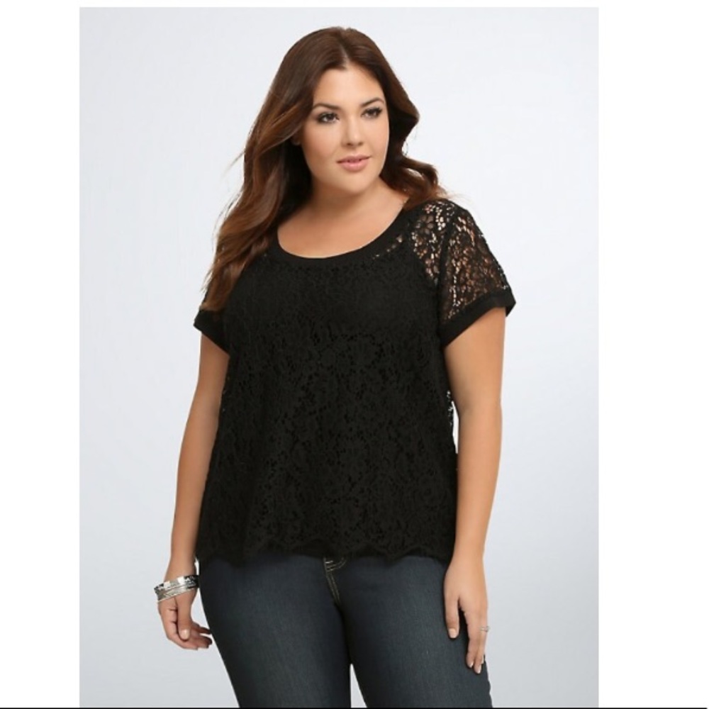Lace rib trim top